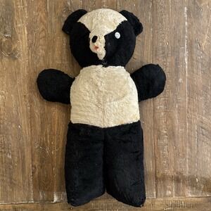 VTG 1950s Panda Bear 25" Large Plush Toy Sani-Foam Stuffed Animal Lots of Wear